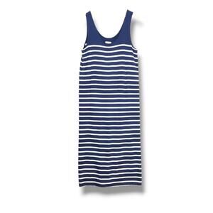 Lou & Grey Nautical Striped Jersey Knit Tank Dress Womens Large Navy Blue White‎